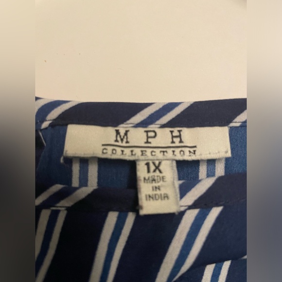 Navy Striped Short Sleeved Blouse Size 1X lightweight, tunic, fun - Picture 4 of 7